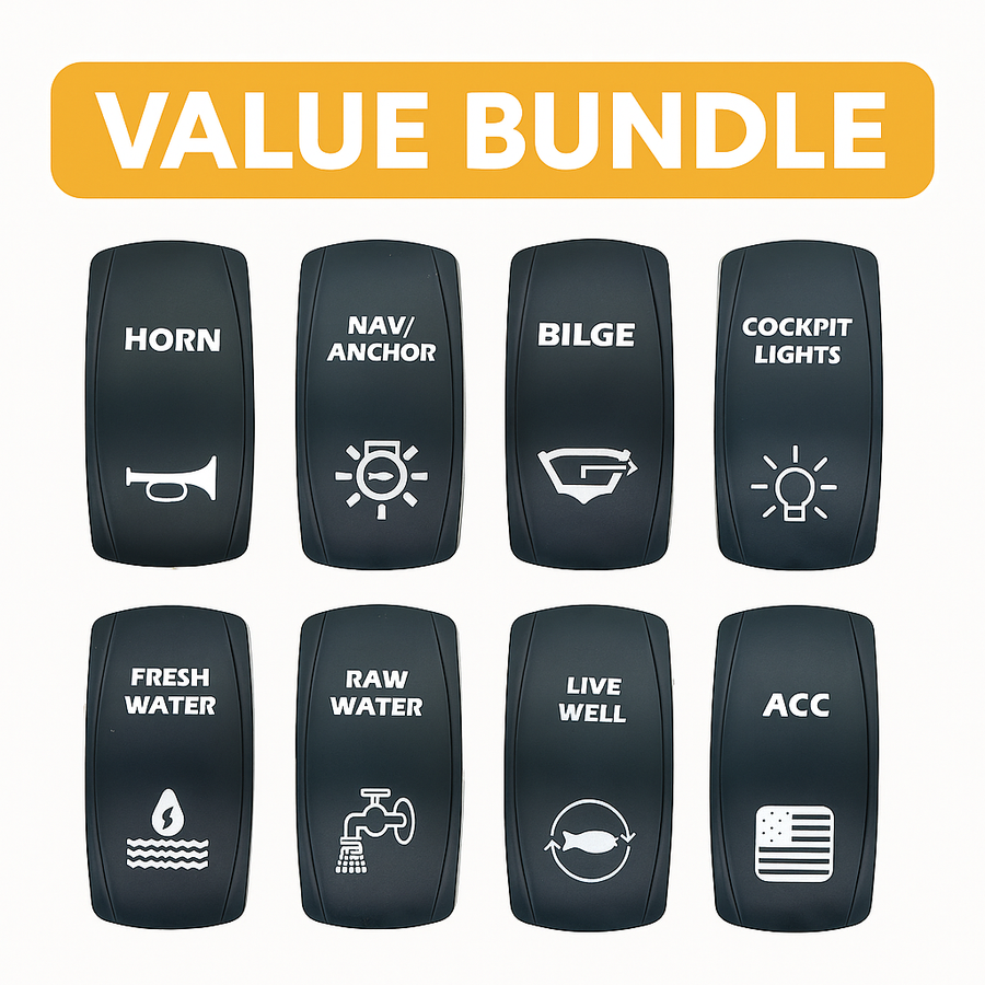 8-Pack Laser Etched Marine Rocker Switch Covers – Premium Boat Accessory Bundle | Waterproof, Durable, OEM Fit