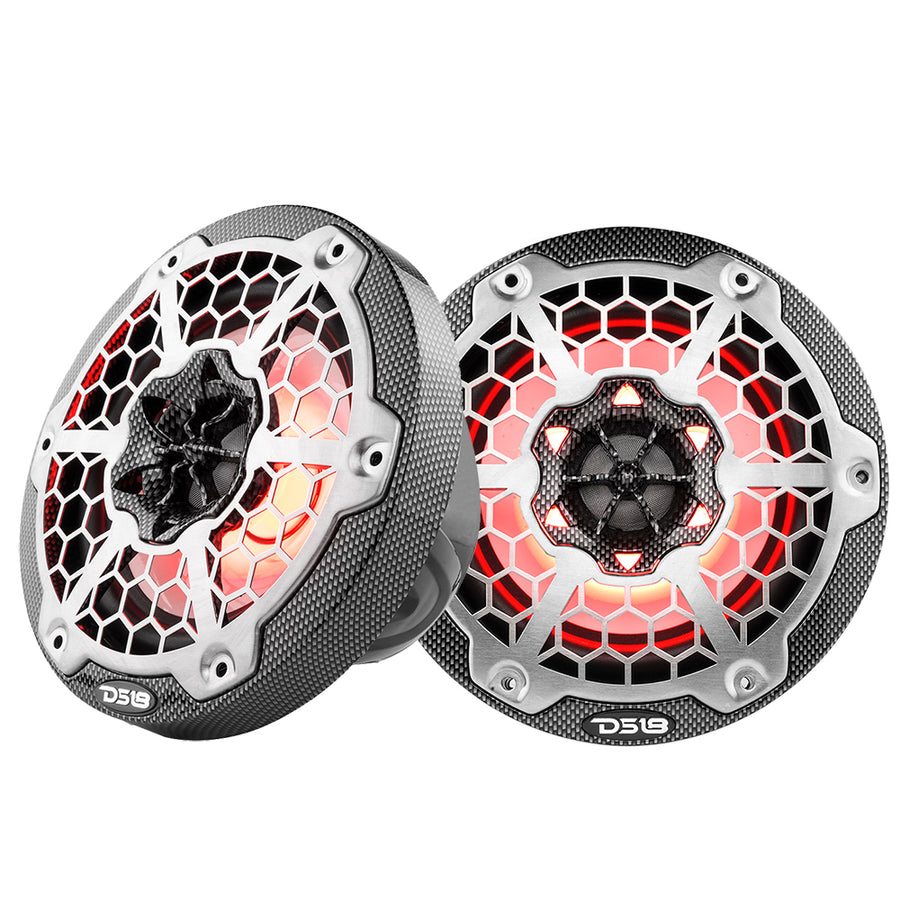 DS18 HYDRO 6.5" 2-Way Marine Speakers w/RGB LED Lights 300W - Black Carbon Fiber [CF-65]