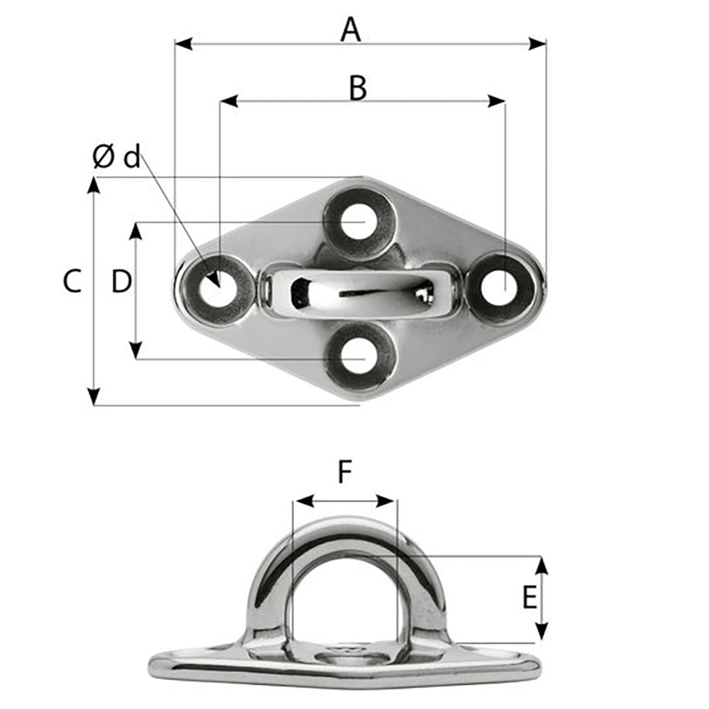 Wichard Diamond Pad Eye - Round - 98mm Length (3-55/64") - M8 Screw [6646W]
