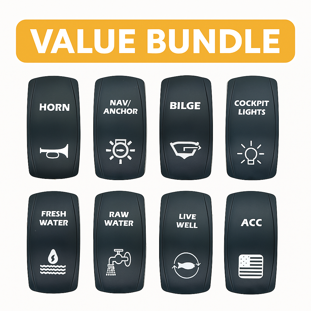 8-Pack Laser Etched Marine Rocker Switch Covers – Premium Boat Accessory Bundle | Waterproof, Durable, OEM Fit