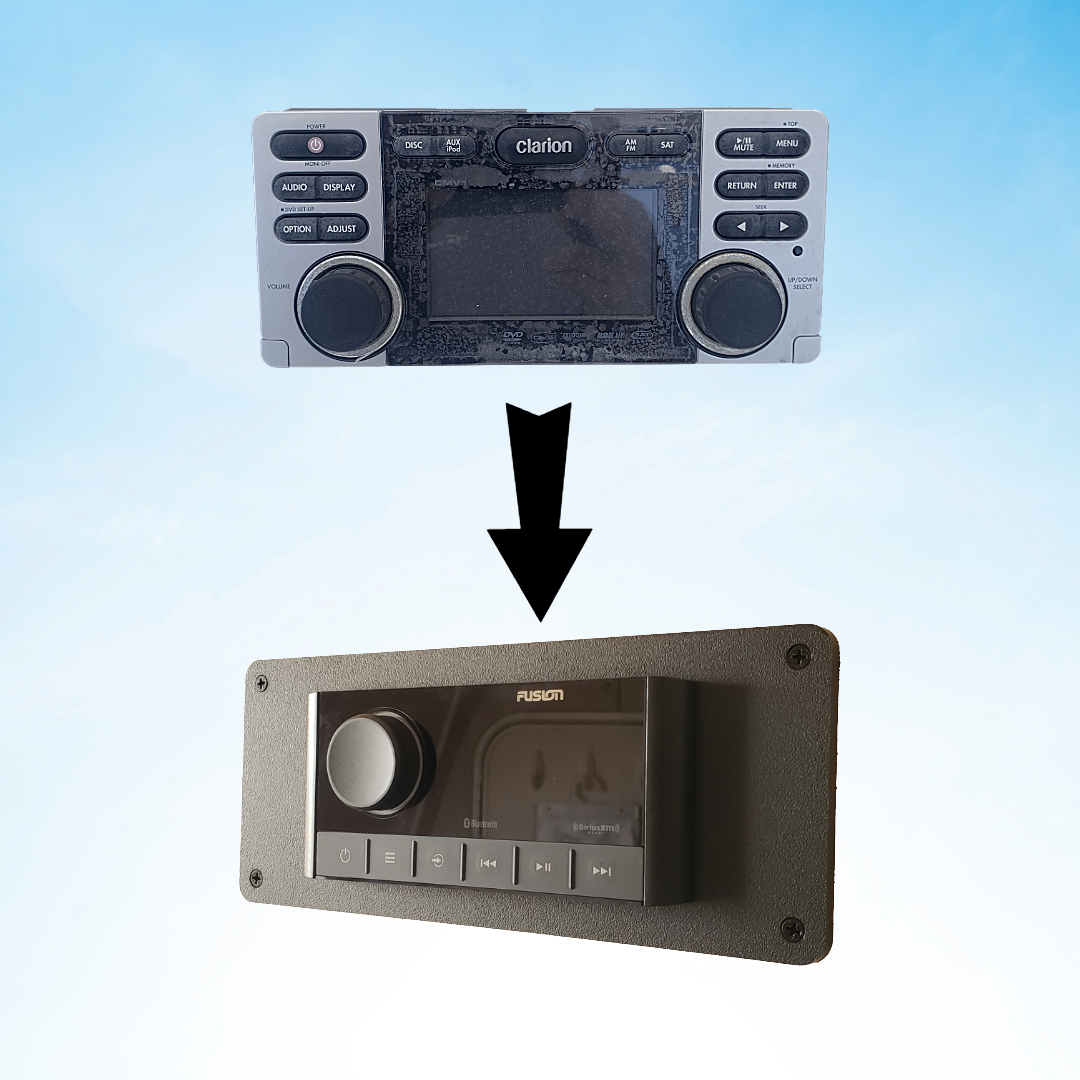 Fusion Marine Stereo Adapter Plate -  Replaces Clarion CMD/XMD Cutouts for Fusion MS-RA670/RA210 Models