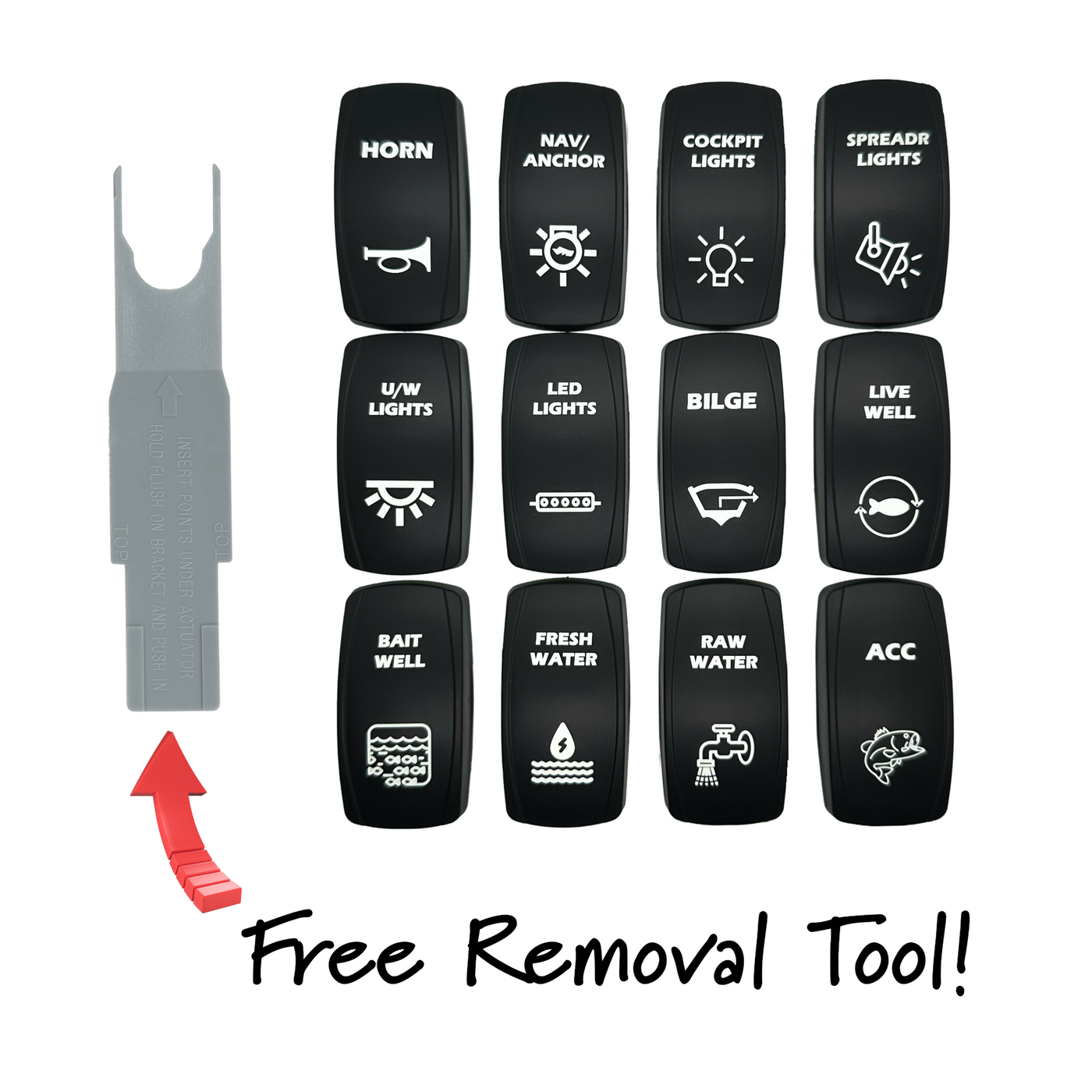 Marine Waterproof Rocker Switch Cover Bundle (12-Pack) for Carling Contura II/IV/V